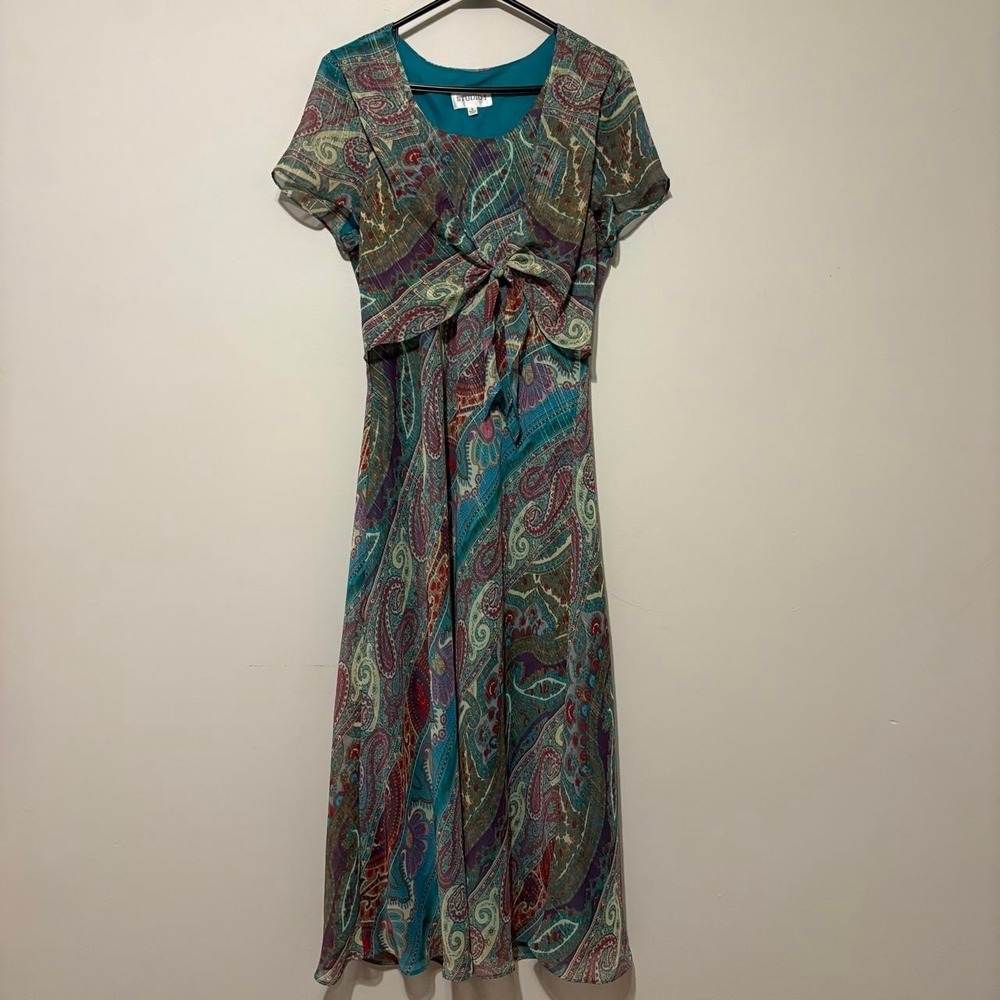 Whimsical Boho Teal Paisley Print Shimmeey Dress